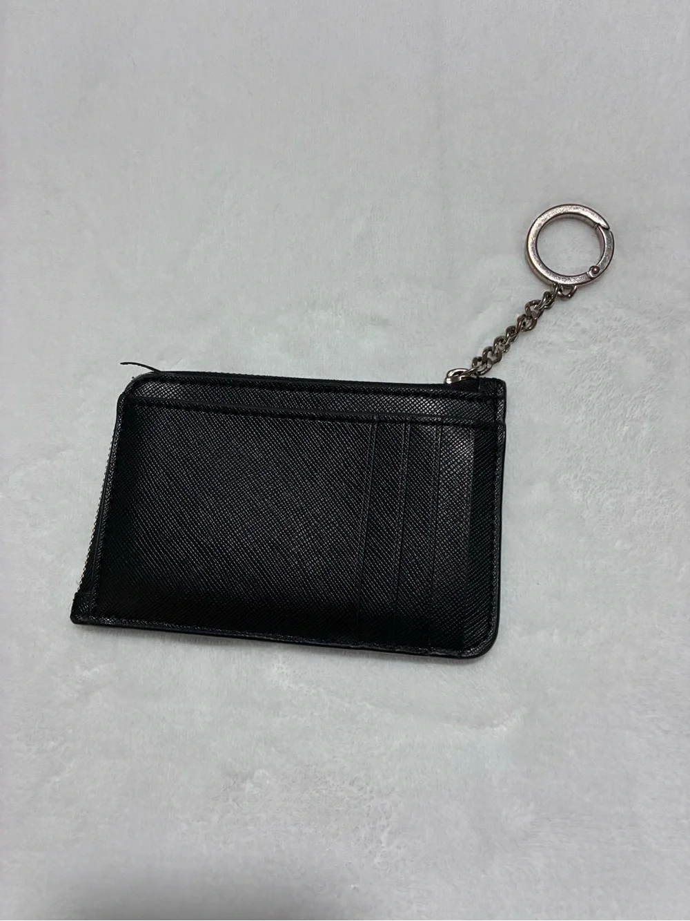 kate spade Black Saffiano Leather Zip Card Case with Keyring